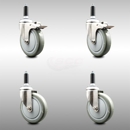 Service Caster 5 Inch 316SS Gray Poly Swivel 7/8 Inch Expanding Stem Caster Lock Brake, 2PK SCC-SS316TTLEX20S514-PPUB-2-S-2-78
